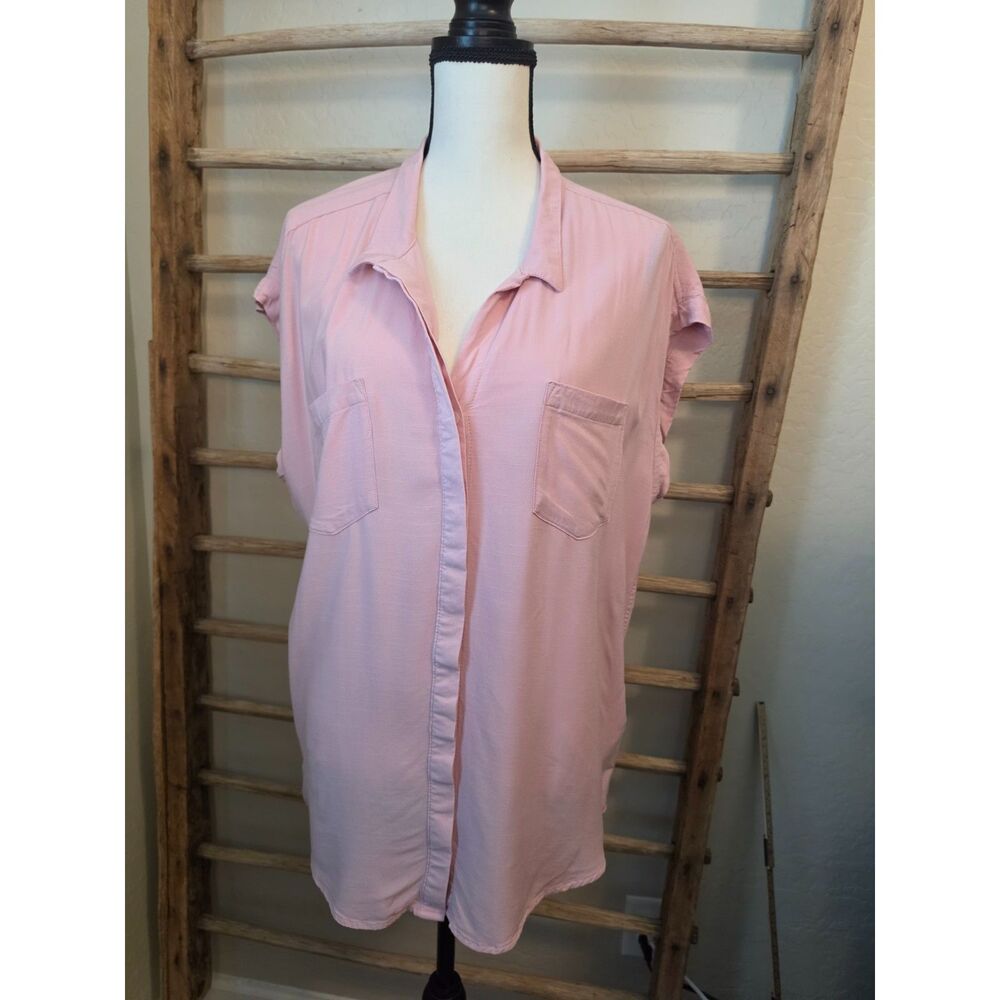 JACHS Girlfriend Pink Rayon Button Front Blouse Shirt XL Relaxed Pocket Top